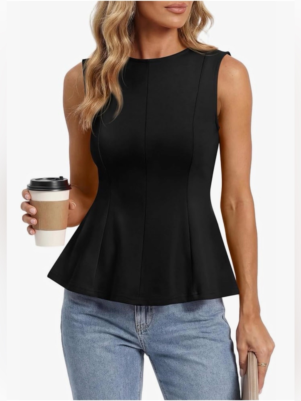 Women's Black Sleeveless Peplum Tank Top